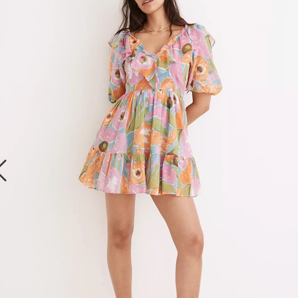 Banjanan Floral Mini Dress - Pink, Orange, Green